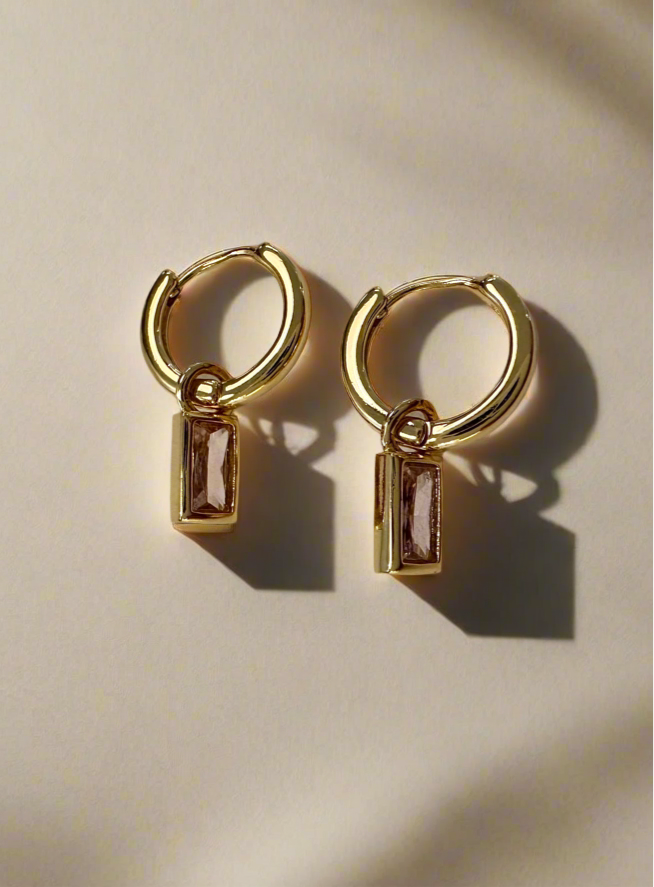 Pink Emerald Hoops