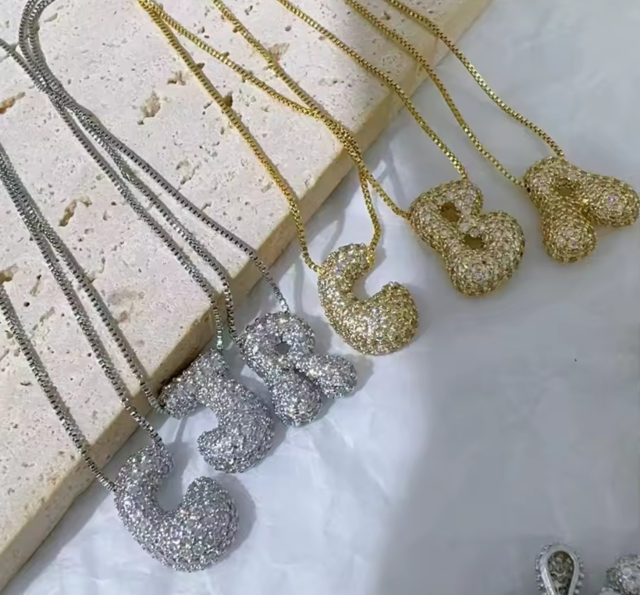 Diamond Bubble Letter Necklaces