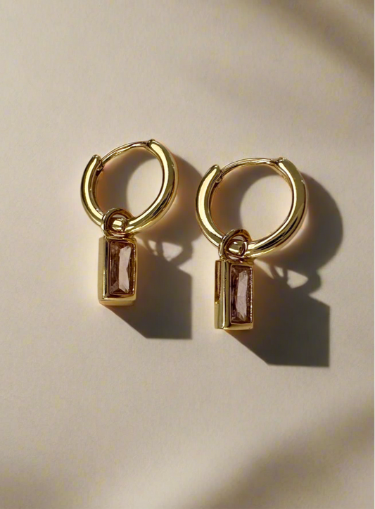 Pink Emerald Hoops